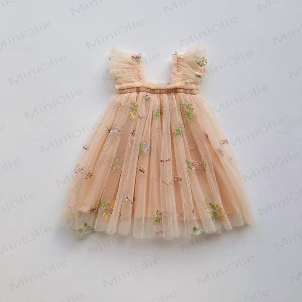 Toddler Girl Flower Mesh Flying Sleeves Dress