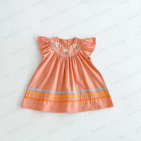 Toddler Embroidered Bear Ruffle Sleeves Dress