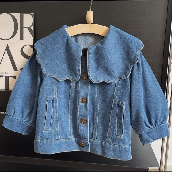 Kid Girl Lapel Blue Denim Jacket