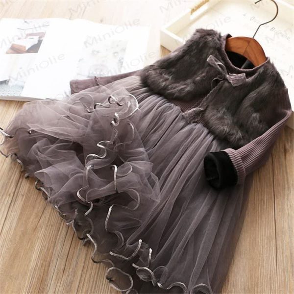 Toddler Girl Imitation Mink Fur Mesh Tutu Dress