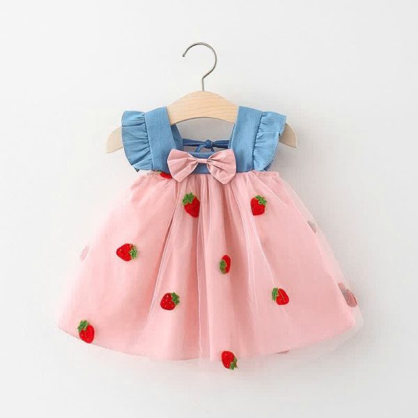 Baby Denim Bow Strawberry Tulle Dress