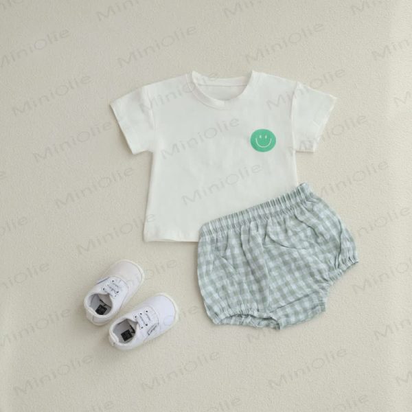 Baby Smile Tee & Plaid Shorts Set