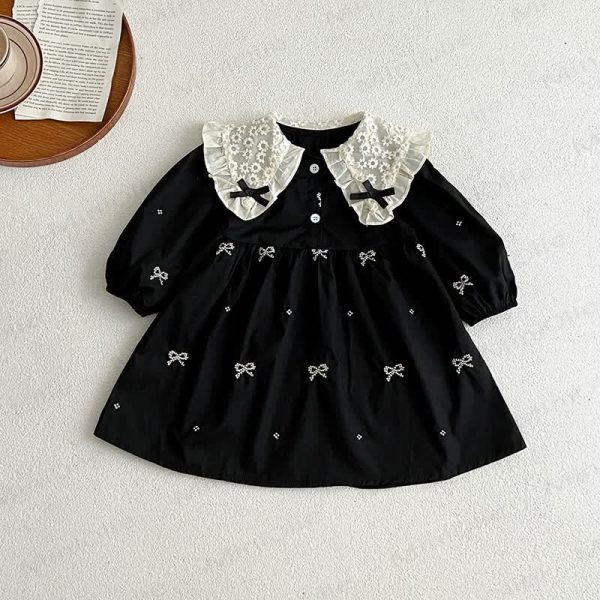 Baby Toddler Black Bows Embroidered Bodysuit Dress