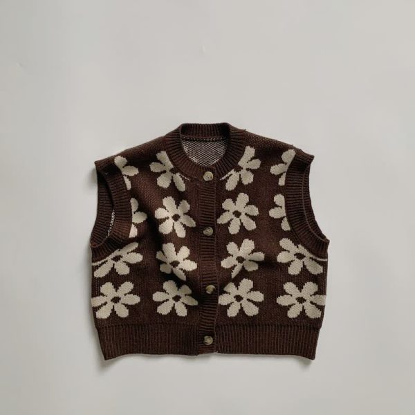 Toddler Vintage Flower Button Knit Vest