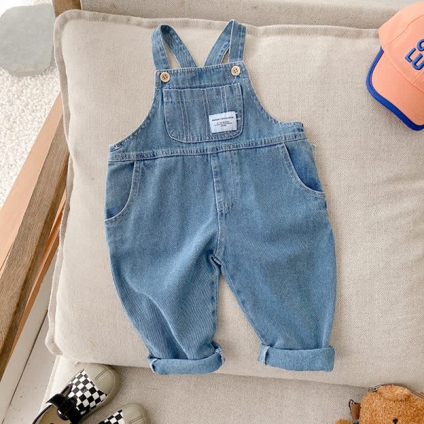 Toddler Patch Pocket Blue Denim Overalls