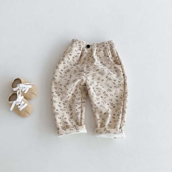 Baby Fleece Lined Corduroy Flower Pants