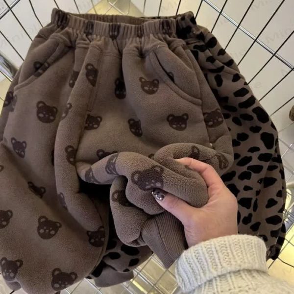Toddler Fleece Lined Bear Leopard Print Pants