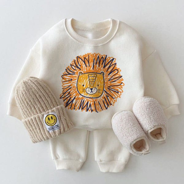 Baby Lion White Sweatshirt 2-piece Set