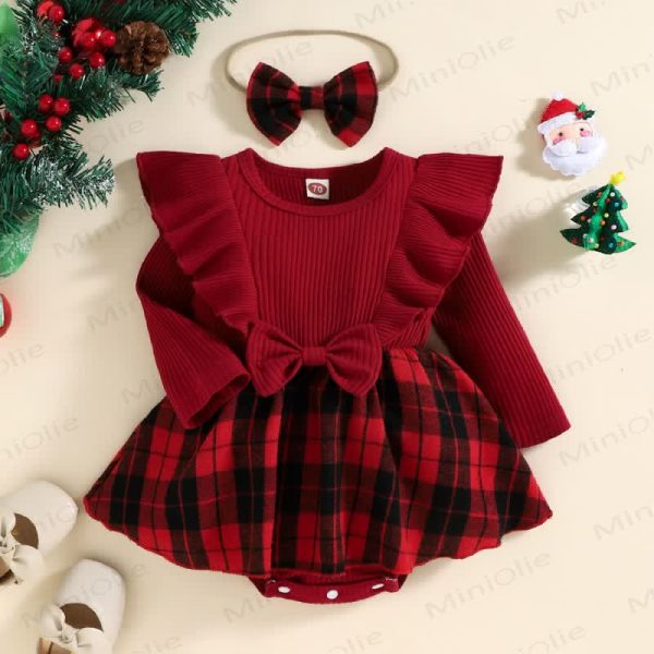 Baby Plaid Ribbed Bodysuit with Headband