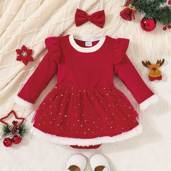 Baby Red Skirted Bodysuit with Headband