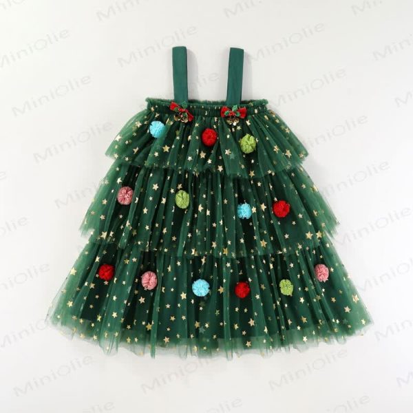 Toddler Green Tulle Colorful Bow Dress