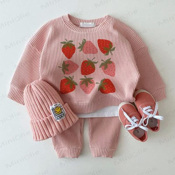 Baby 2-Piece Strawberry Pink Waffle Set