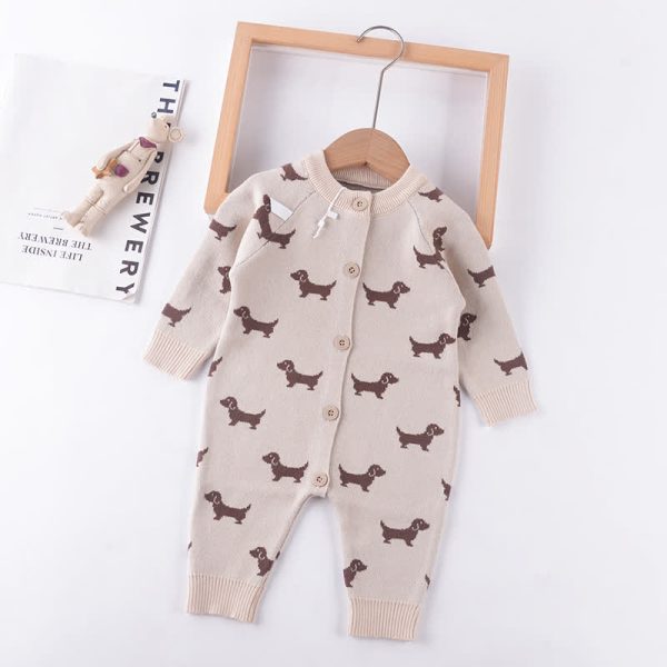 Baby Cute Dog Print Knit Romper