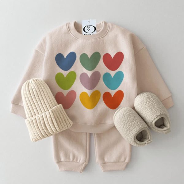 Baby 2-Piece Nine Colorful Hearts Beige Set