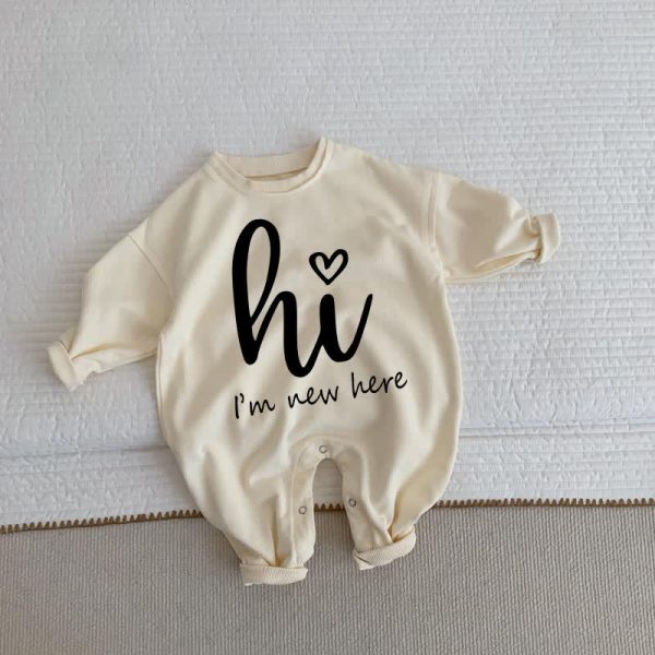 HI I'M NEW HERE BABY Beige Romper