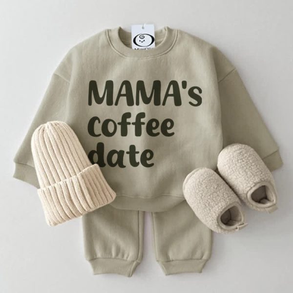 MAMA'S COFFEE DATE Baby 2-Piece Grey Green Set