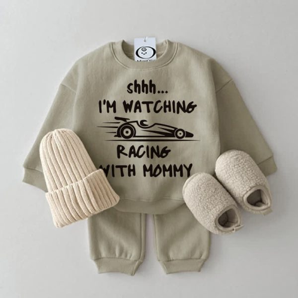 I'M WATCHING RACING WITH MOMMY Baby Sweatshirt 2-piece Set
