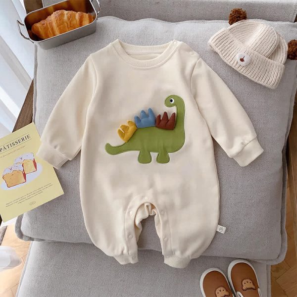 Baby Boy Dinosaur Beige Romper