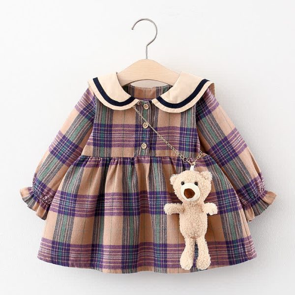 Baby Plaid Dress with Bear Doll