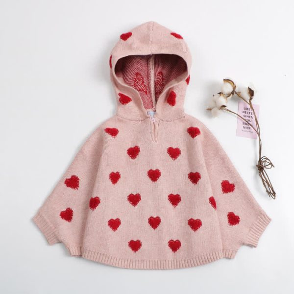 Baby Toddler Heart Knit Hooded Cape