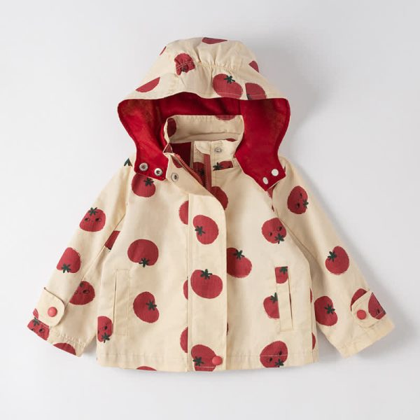 Kid Girl Tomato Hooded Trench Coat