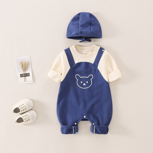 Baby Bear Fake Two Pieces Romper with Hat