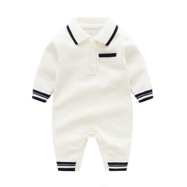 Baby Boy Lapel British-style Knit Romper