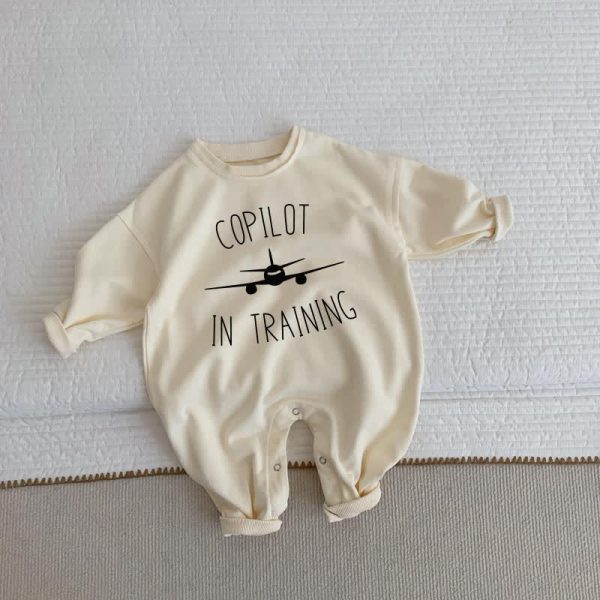 COPILOT IN TRAINING Baby Airplane Beige Romper