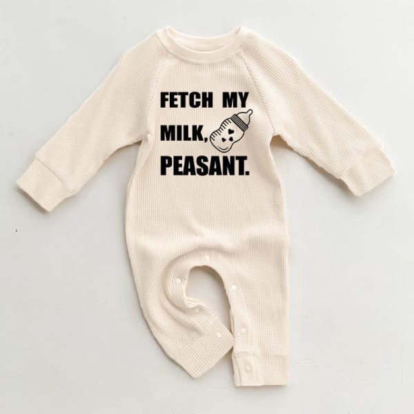 FETCH MY MILK PEASANT Baby Beige Waffle Romper