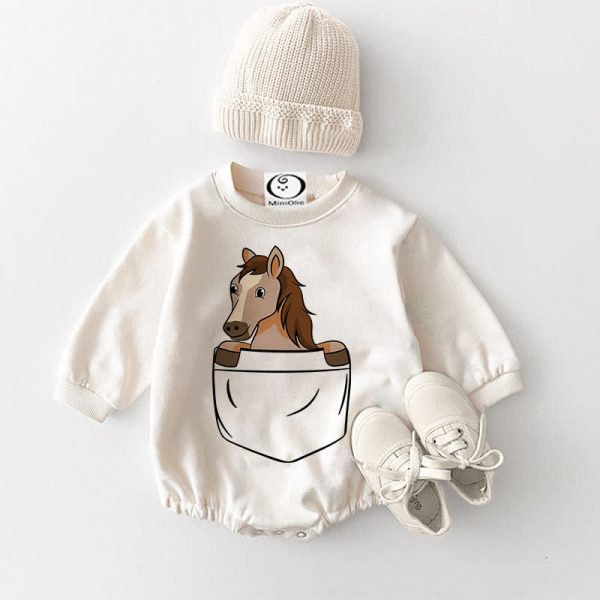 Baby Pocket Horse White Bodysuit