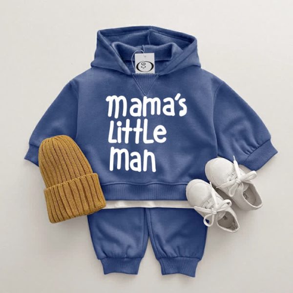 MAMA'S LITTLE MAN Baby 2-Piece Blue Hooded Set