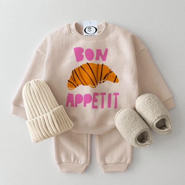 BON APPÉTIT Baby Croissant Beige Sweatshirt 2-piece Set