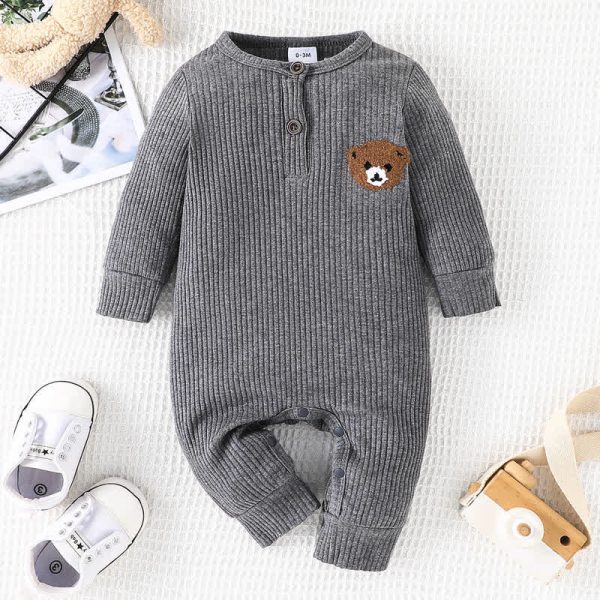 Baby Knitted Bear Crew Neck Romper