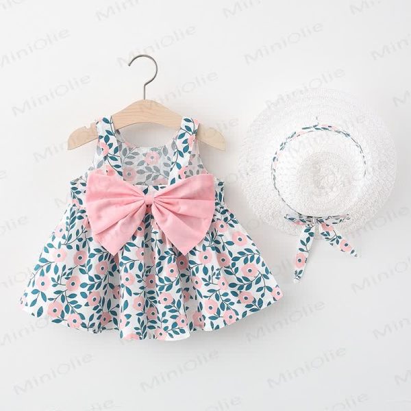 Baby Vine Flower Bow Dress with Hat