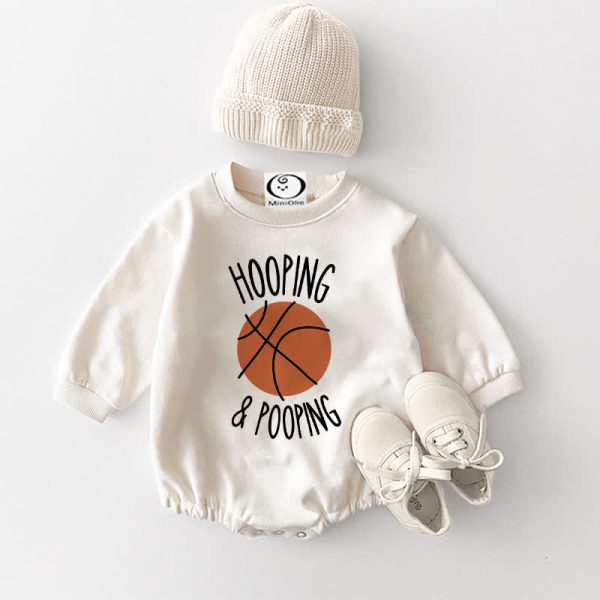 HOOPING&POOPING Baby Basketball White Bodysuit