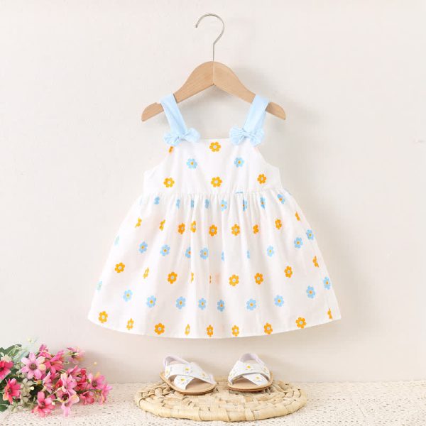Baby Double Bow Suspenders Flower Dress