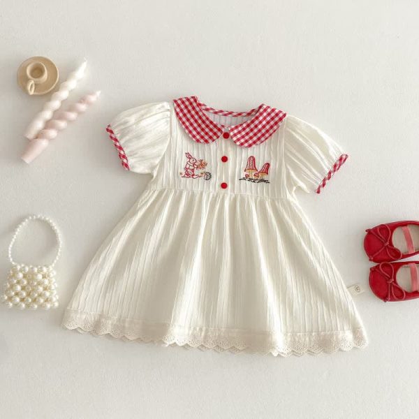 Baby Red Plaid Mushroom Bunny Dress