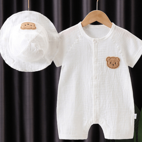 Baby Bear Gauze Romper with Hat