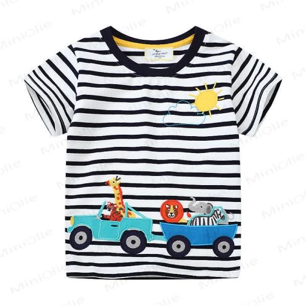 Kid Boy Embroidered Animal Stripe T-Shirt