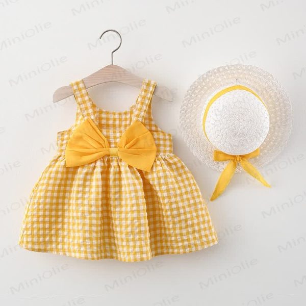 Baby Toddler Plaid Bow Dress with Hat