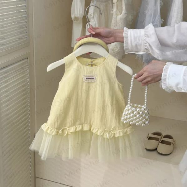 Toddler Yellow Tulle Bow Sleeveless Dress