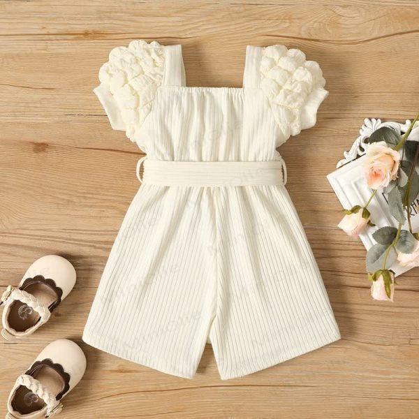 Baby Girl Solid Color Cinched Waist Romper