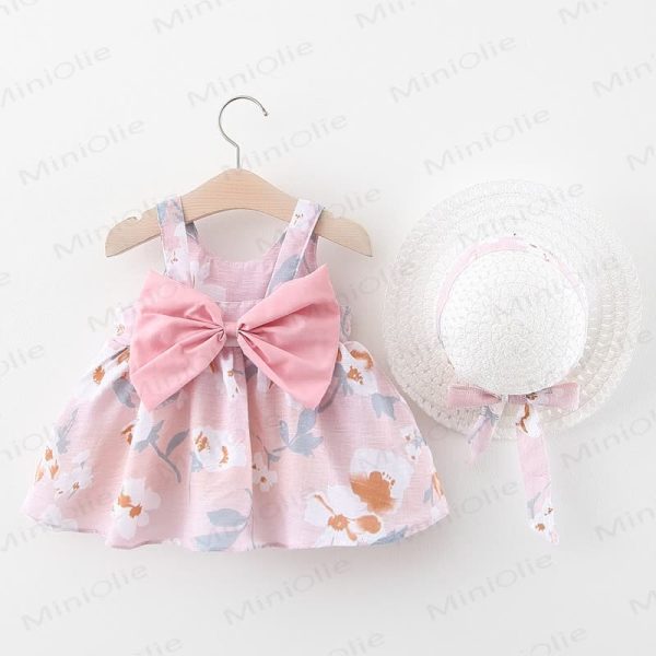 Baby Peach Blossoms Bow Dress with Hat