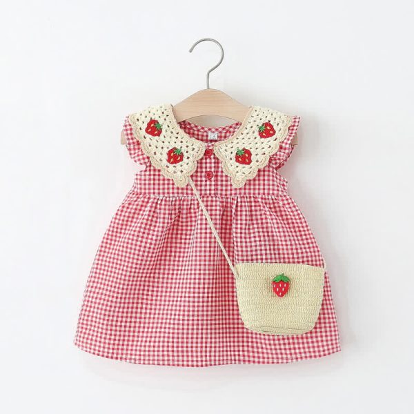 Baby Strawberry Red Plaid Dress with Bag