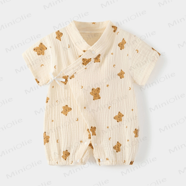 Baby Cartoon Printed Kimono Beige Romper