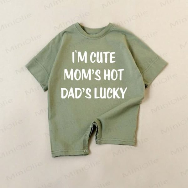 I'M CUTE MOM'S HOT DAD'S LUCKY Baby Green Romper