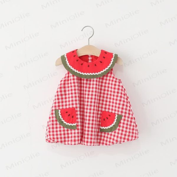 Baby Watermelon Plaid Sleeveless Lovely Dress