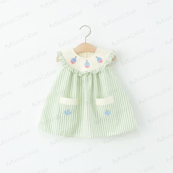 Baby Embroidered Sailboat Striped Sleeveless Dress