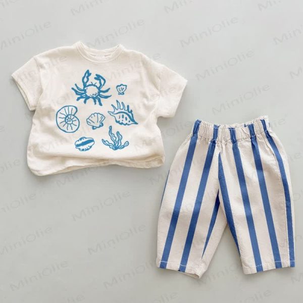 Baby Undersea Life Blue Vertical Striped 2-piece Set