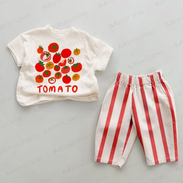 TOMATO Baby Red Vertical Striped 2-piece Set